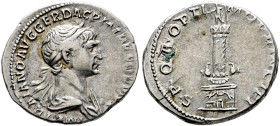 Kaiserzeit. Trajanus 98-117 

Denar 113/114 -Rom-. IMP TRAIANO AVG GER DAC P M TR P COS VI P P. Belorbeerte und drapierte Büste nach rechts / S P Q ...