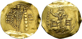 Alexios I. Comnenus 1081-1118 

Hyperpyron (Scyphat) nach 1092 -Constantinopolis-. Kaiser von vorn stehend mit Labarum und Kreuzglobus / Thronender ...