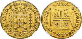 Brasilien. Johann V. 1706-1750 

20.000 Reis 1725 -Minas Gerais-. Gekröntes Wappen von Portugal / Kreuz mit je einem "M" in den Winkeln. KM 117, Fr....
