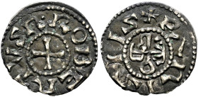 Frankreich-Königreich. Robert II. 996-1031

Obol -Paris-. ROBERTVS R. Kreuz / +PARISIIS. Verschlungenes Monogramm. Ciani -, Dupl. -, Laf. 11ff. 0,58...
