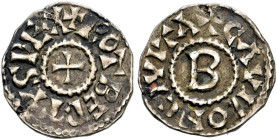 Frankreich-Königreich. Robert II. 996-1031

Obol -Chalone-sur-Saone-. +ROTBERTVS REX. Kreuz / +CAVILON CIVITA. B im Feld. Ciani 22, Dupl. 7, Laf. 16...