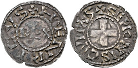 Frankreich-Königreich. Heinrich I. 996-1031

Denier -Sens-. +HENRICVS. REX im Feld / +SENONIS CIVITAS. Kreuz. Ciani 38, Dupl. 22, Laf. 31 var. 0,92 ...