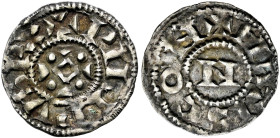 Frankreich-Königreich. Philippe I. 1060-1108

Denier (3. Type) -Macon-.+PILIPVS RX. Rhombisches Kreuz ("O" zwischen Punkten und Dreiecken) / +MATISC...