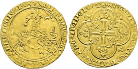Frankreich-Königreich. Jean II. le Bon 1350-1364 

Franc d'or a' cheval o.J. (Dezember 1360). Der König mit gekröntem Topfhelm und gezücktem Schwert...