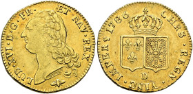 Frankreich-Königreich. Louis XVI. 1774-1793 

Doppelter Louis d'or au buste nu 1786 -Lyon-. Gad. 363, Ciani 2182, Dupl. 1706, Fr. 474. 15,22 g sehr ...
