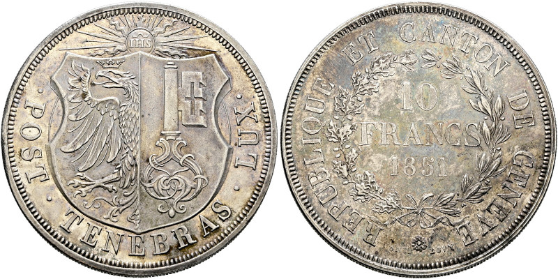 Schweiz-Genf. 

Schützentaler zu 10 Francs 1851. DT 279b, HMZ 2-363b, Dav. 374...