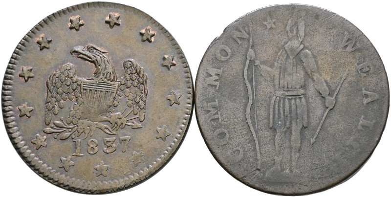 USA. 

Lot (2 Stücke): Kupfertoken zu 1 Cent 1788. Massachusetts. Indianer mit...