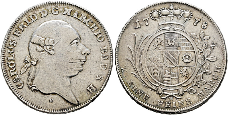 Baden-Durlach. Karl Friedrich 1746-1811 

Konventionstaler 1778 -Durlach-. Büs...