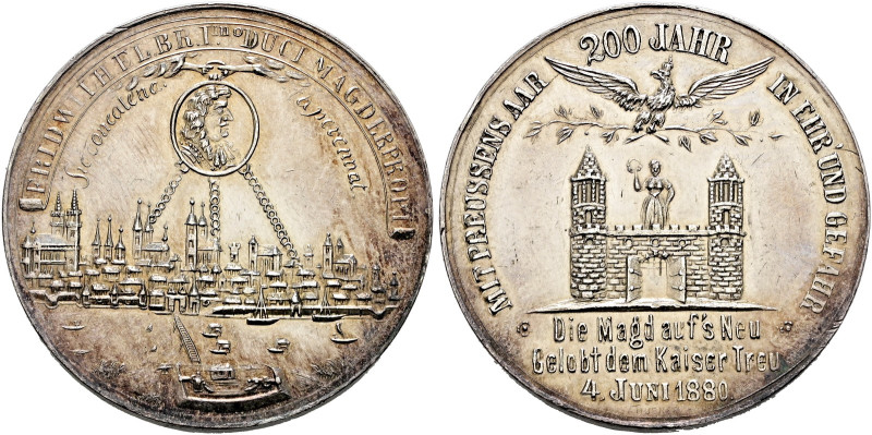 Magdeburg, Stadt. 

Silbermedaille 1880 von Hübner, auf die 200-Jahrfeier der ...