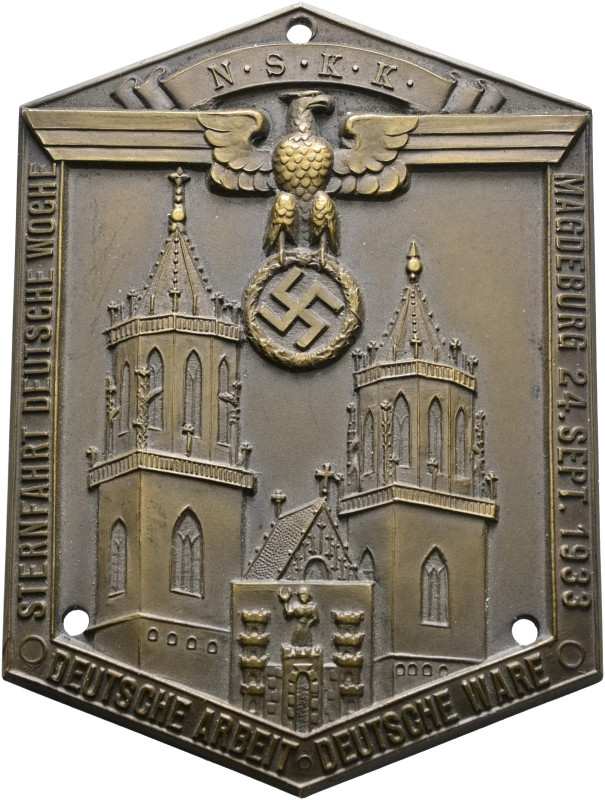 Magdeburg, Stadt. 

Einseitige Bronzeplakette 1933. Auf die Sternfahrt "Deutsc...