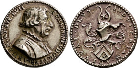Nürnberg. Porträtmedaillen von der Renaissance bis zum Klassizismus. 

Silbermedaille 1554 von Joachim Deschler, auf Johann Neudörfer. IOHANN:NEVDOR...