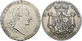 Reuß, ältere Linie zu Obergreiz. Heinrich XI. 1723-1800 

Konventionstaler 1778 -Saalfeld-. S.u.K. 254, Dav. 2636, J. 23. Avers minimal berieben (vo...