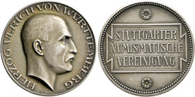 Stuttgart-Stadt. Sammlung Hartmut Schulz 

Mattierte Silbermedaille o.J. (1910) von Mayer und Wilhelm, auf das 10-jährige Bestehen der Stuttgarter N...