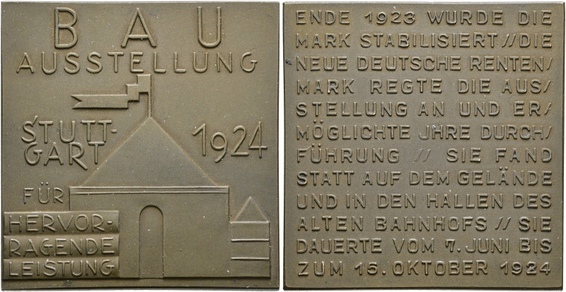 Stuttgart-Stadt. 

Bronzene Prämienplakette 1924 von Mayer und Wilhelm (unsign...