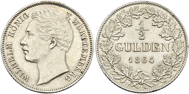 Württemberg. Wilhelm I. 1816-1864 

1/2 Gulden 1864. KR 109.6. gutes vorzüglic...