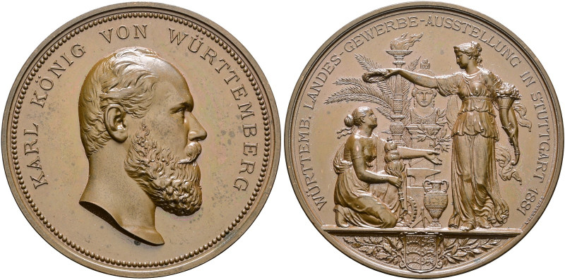 Württemberg. Karl 1864-1891 

Bronzene Prämienmedaille 1881 von K. Schwenzer, ...