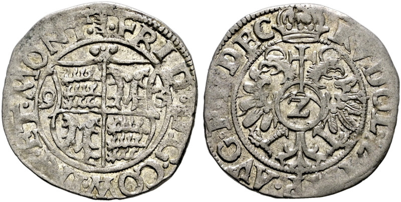 Württemberg-Mömpelgard. Friedrich 1581-1608 

2 Kreuzer 1593 -Mömpelgard-. Mit...