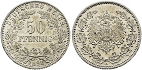Kleinmünzen. 

50 Pfennig 1898 A. J. 15. Prachtexemplar, fast Stempelglanz/Stempelglanz