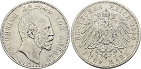 Silbermünzen des Kaiserreiches. ANHALT 

Friedrich I. 1871-1904. 5 Mark 1896 A. 25-jähriges Regierungsjubiläum. J. 21. selten, Kratzer auf dem Avers...