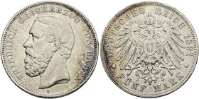 Silbermünzen des Kaiserreiches. BADEN 

Friedrich I. 1852-1907. 5 Mark 1891 G. Ohne Querstrich im A von BADEN. J. 29F. selten, leichte Randfehler, f...