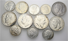 Silbermünzen des Kaiserreiches. BADEN 

Friedrich I. 1852-1907. Lot (12 Stücke): 2 Mark 1877, 5 Mark 1875 (offenes und geschlossenes A in BADEN), 2 ...