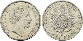 Silbermünzen des Kaiserreiches. BAYERN 

Ludwig II. 1864-1886. 2 Mark 1876 D. J. 41. winzige Kratzer und Randfehler, vorzüglich/vorzüglich-prägefris...