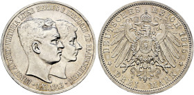Silbermünzen des Kaiserreiches. BRAUNSCHWEIG 

Ernst August 1913-1916. 3 Mark 1915 A. Regierungsantritt. Ohne Lüneburg. J. 55. selten, kleine Kratze...