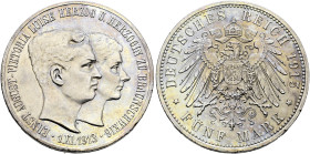 Silbermünzen des Kaiserreiches. BRAUNSCHWEIG 

Ernst August 1913-1916. 5 Mark 1915 A. Regierungsantritt. Ohne Lüneburg. J. 56. selten, leichte Tönun...
