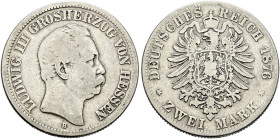 Silbermünzen des Kaiserreiches. HESSEN 

Ludwig III. 1848-1877. 2 Mark 1876 H. J. 66. schön-sehr schön
