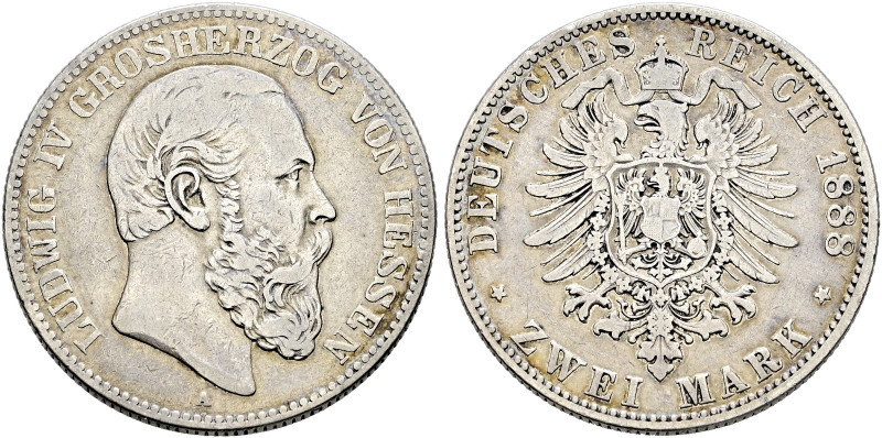 Silbermünzen des Kaiserreiches. HESSEN 

Ludwig IV. 1877-1892. 2 Mark 1888 A. ...