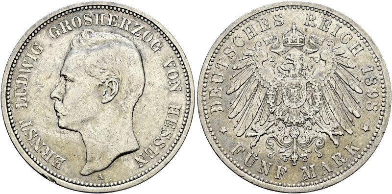 Silbermünzen des Kaiserreiches. HESSEN 

Ernst Ludwig 1892-1918. 5 Mark 1898 A...