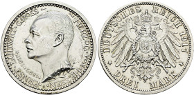 Silbermünzen des Kaiserreiches. HESSEN 

Ernst Ludwig 1892-1918. 3 Mark 1917 A. 25-jähriges Regierungsjubiläum. Der sogen. "letzte Hesse". J. 77. se...