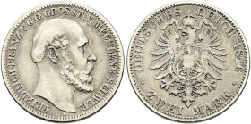 Silbermünzen des Kaiserreiches. MECKLENBURG-SCHWERIN 

Friedrich Franz II. 1842-1883. 2 Mark 1876 A. J. 84. schön-sehr schön/schön