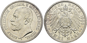 Silbermünzen des Kaiserreiches. MECKLENBURG-STRELITZ 

Adolf Friedrich V. 1904-1914. 2 Mark 1905 A. J. 91. kleine Kratzer, vorzüglich/vorzüglich-Ste...