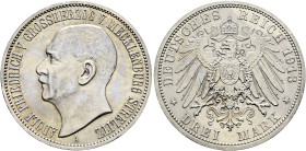 Silbermünzen des Kaiserreiches. MECKLENBURG-STRELITZ 

Adolf Friedrich V. 1904-1914. 3 Mark 1913 A. 65. Geburtstag. J. 92. feine Tönung, winzige Ran...