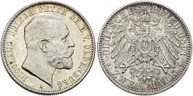 Silbermünzen des Kaiserreiches. OLDENBURG 

Nicolaus Friedrich Peter 1853-1900. 2 Mark 1891 A. J. 93. sehr schön-vorzüglich/vorzüglich