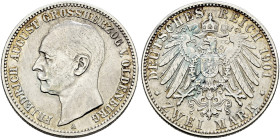 Silbermünzen des Kaiserreiches. OLDENBURG 

Friedrich August 1900-1918. 2 Mark 1901 A. J. 94. kleine Kratzer, sehr schön