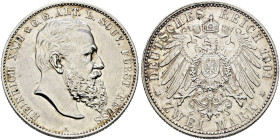 Silbermünzen des Kaiserreiches. REUSS-ÄLTERE LINIE 

Heinrich XXII. 1867-1902. 2 Mark 1901 A. J. 118. kleine Kratzer, fast vorzüglich