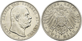 Silbermünzen des Kaiserreiches. SACHSEN-ALTENBURG 

Ernst 1853-1908. 2 Mark 1901 A. 75. Geburtstag. J. 142. fast vorzüglich