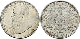 Silbermünzen des Kaiserreiches. SACHSEN-MEININGEN 

Georg II. 1866-1915. 2 Mark 1902 D. Bart berührt Perlkreis nicht. J. 151b. leichte Randfehler, w...