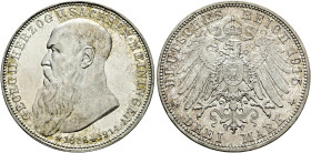Silbermünzen des Kaiserreiches. SACHSEN-MEININGEN 

Georg II. 1866-1915. 3 Mark 1915. Auf seinen Tod. J. 155. leichte Tönung, winzige Kratzer, fast ...