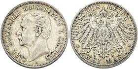 Silbermünzen des Kaiserreiches. SACHSEN-WEIMAR-EISENACH 

Carl Alexander 1853-1901. 2 Mark 1898 A. 80. Geburtstag. J. 156. kleine Kratzer auf dem Av...