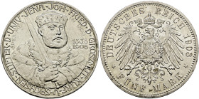 Silbermünzen des Kaiserreiches. SACHSEN-WEIMAR-EISENACH 

Wilhelm Ernst 1901-1918. 5 Mark 1908. Uni Jena. J. 161. minimale Randfehler, gutes vorzügl...