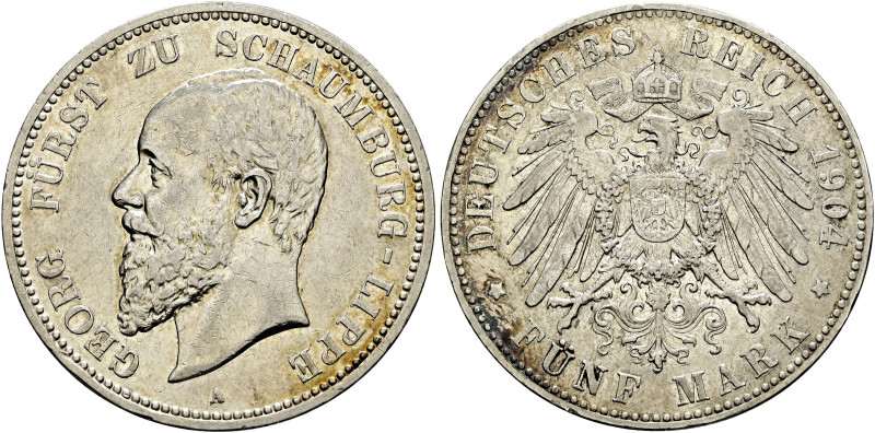 Silbermünzen des Kaiserreiches. SCHAUMBURG-LIPPE 

Georg 1893-1911. 5 Mark 190...