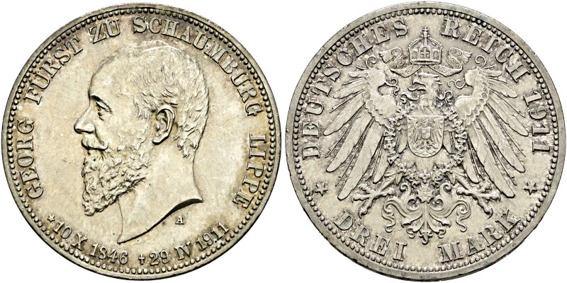 Silbermünzen des Kaiserreiches. SCHAUMBURG-LIPPE 

Georg 1893-1911. 3 Mark 191...