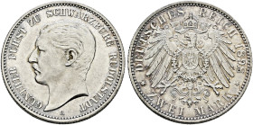Silbermünzen des Kaiserreiches. SCHWARZBURG-RUDOLSTADT 

Günther Victor 1890-1918. 2 Mark 1898 A. J. 167. kleine Kratzer auf dem Avers, vorzüglich/v...