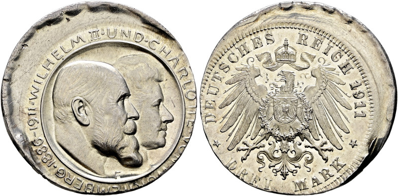 Silbermünzen des Kaiserreiches. WÜRTTEMBERG 

Wilhelm II. 1891-1918. 3 Mark 19...