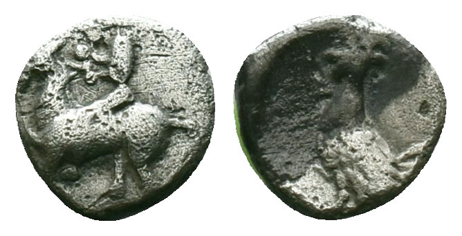 Greek
Troas. Dardanos circa 420-380 BC. Obol AR.Horseman riding left / Cock sta...