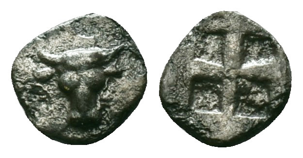 Greek
Troas, Lamponeia. Mid 5th Century B.C AR hemiobol(?) . Facing head of bul...