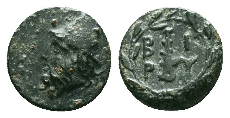 Greek Coins
TROAS.Birytis.(Circa 350-300 BC).Ae.
Obv : Bearded head of Kabeiros ...